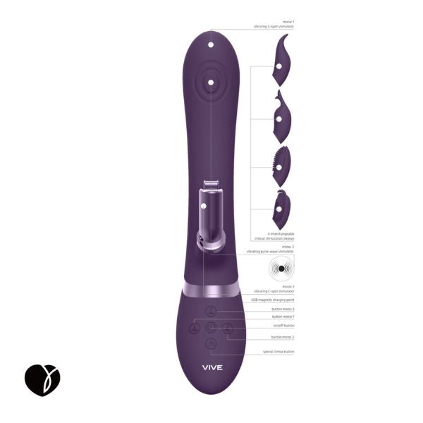 Close-up of Vive ETSU vibrator showing interchangeable silicone clitoral heads