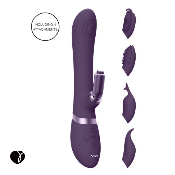 Vive ETSU purple rabbit vibrator with four interchangeable clitoral sleeves
