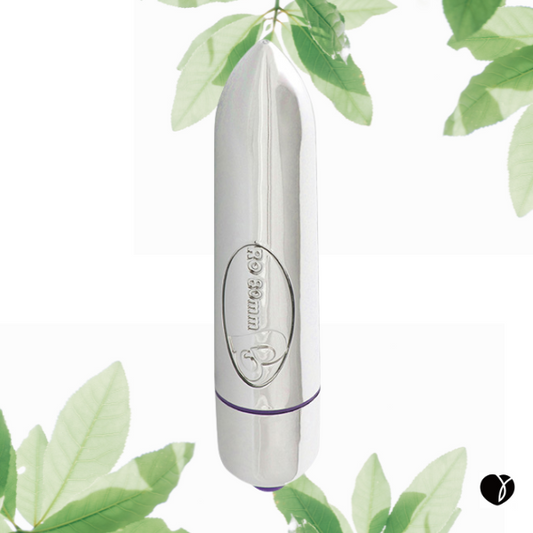 Compact silver bullet vibrator with chrome-plated finish, waterproof and travel-friendly.