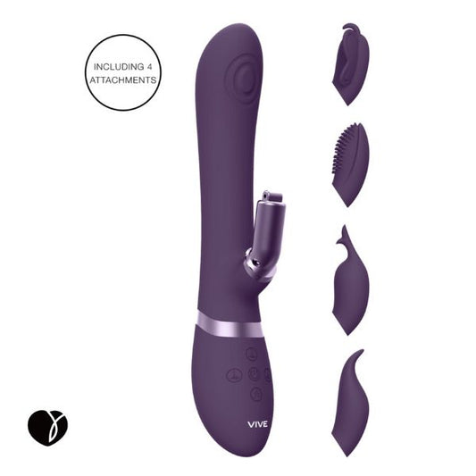 Vive ETSU purple rabbit vibrator with four interchangeable clitoral sleeves